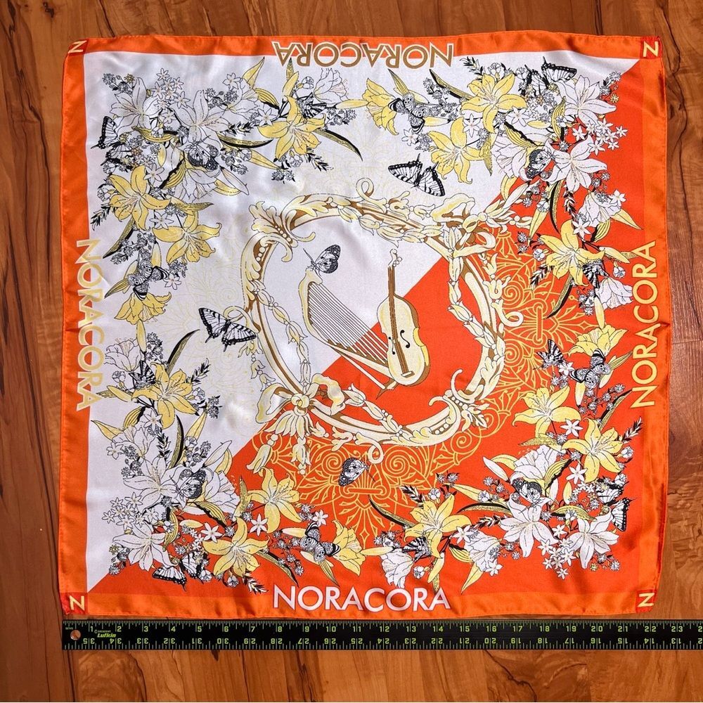NORACORA Orange Silk Scarf 💗 excellent condition 💗 22 x 22